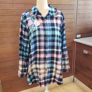 Women Within Brand Colorful Plaid Button-Up Shirt
